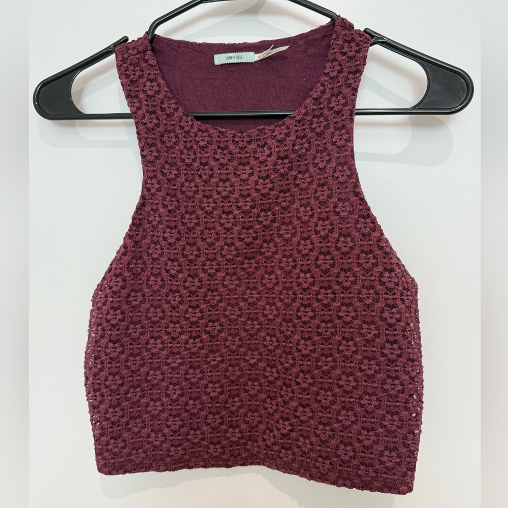 Anthropologie Burgundy Flower Lace Crop